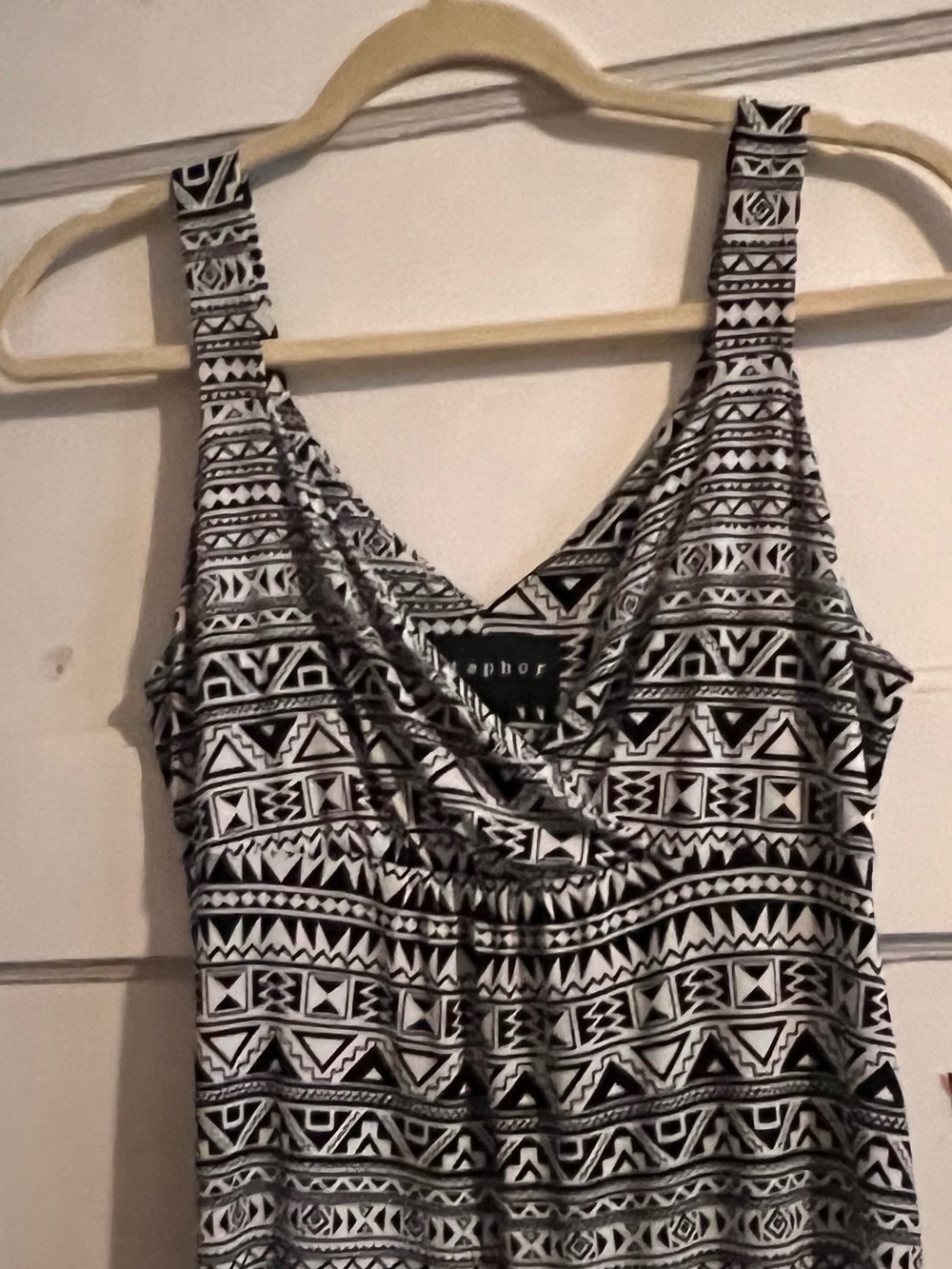 Metaphor Black & White Aztec-Print Women's Maxi Sundress, Medium